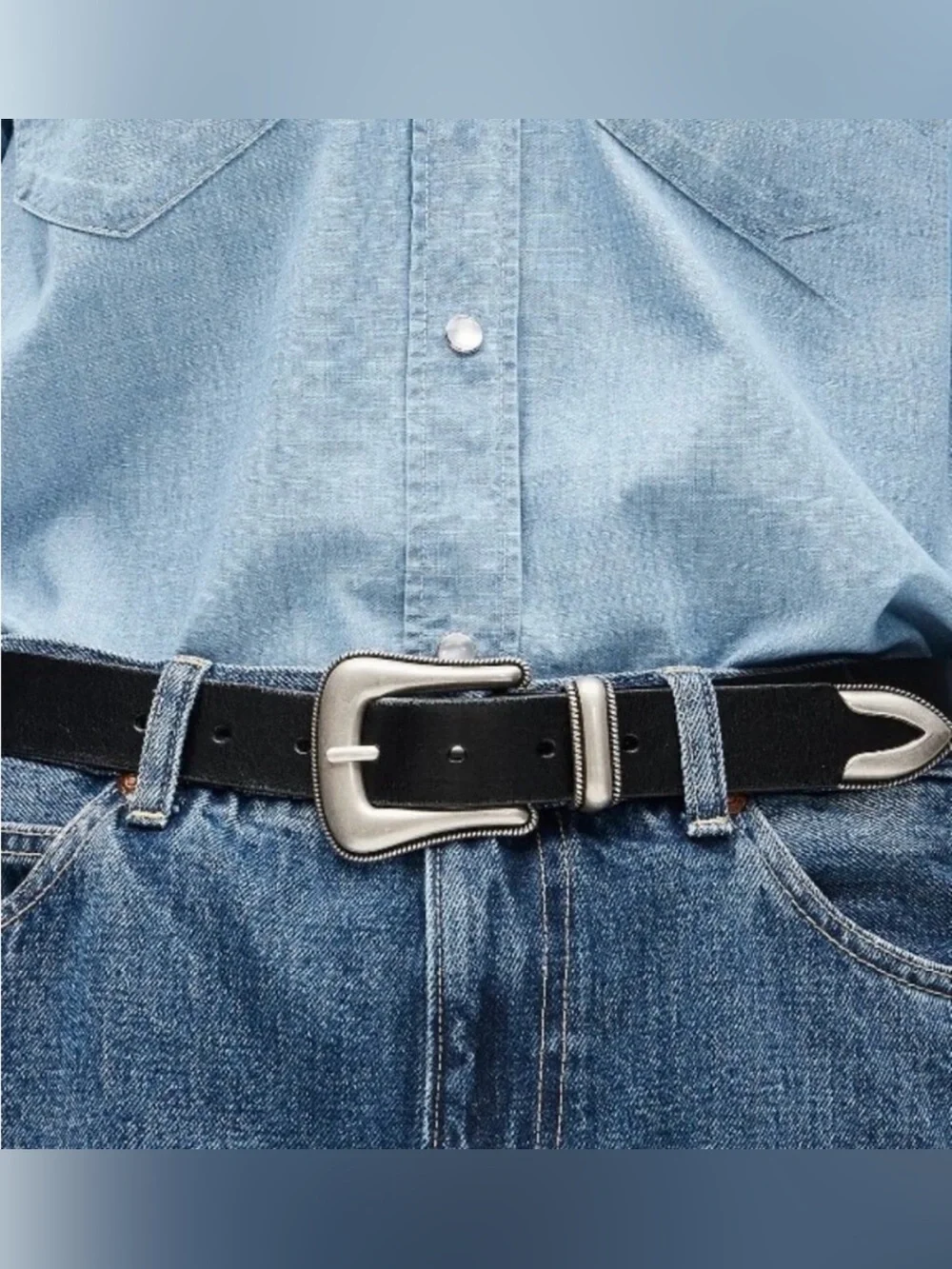 NEW J. Crew Western silver buckle belt in black Italian leather CR829 Medium